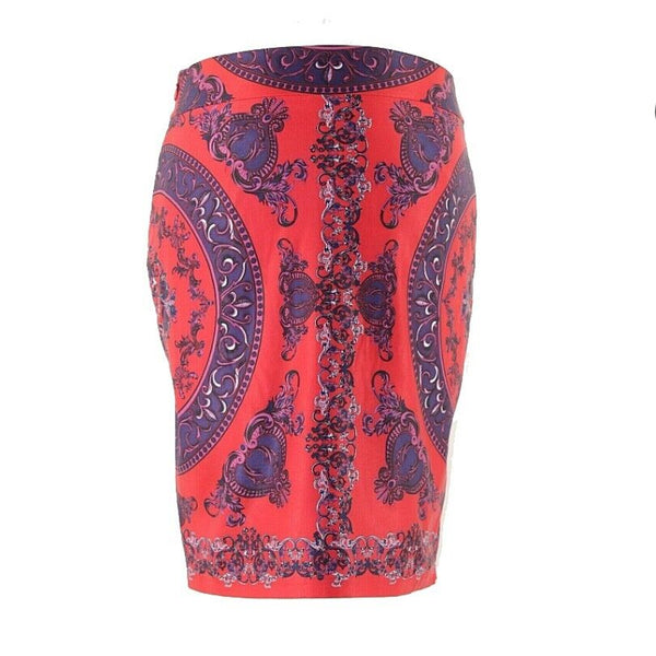 INC Sz 8 Red Purple Gray Print Polyester Spandex Pencil Straight Skirt