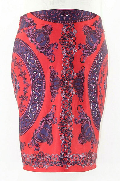 INC Sz 8 Red Purple Gray Print Polyester Spandex Pencil Straight Skirt