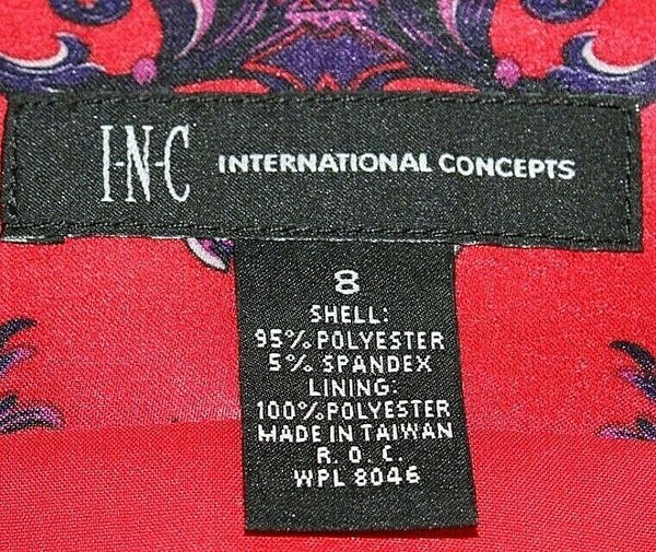 INC Sz 8 Red Purple Gray Print Polyester Spandex Pencil Straight Skirt