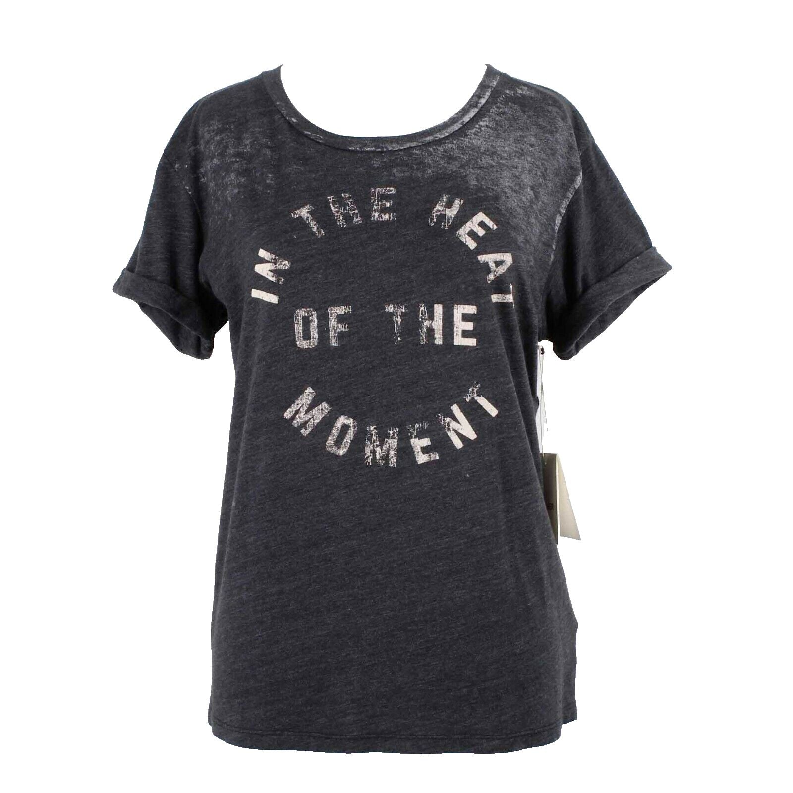 Mother NEW $115 Sz XS Charcoal Ivory Graphic Tee Cotton Blend Knit Top