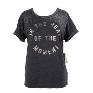 Mother NEW $115 Sz XS Charcoal Ivory Graphic Tee Cotton Blend Knit Top
