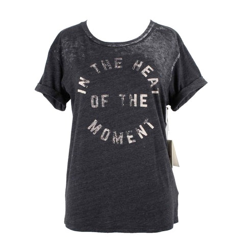 Mother NEW $115 Sz XS Charcoal Ivory Graphic Tee Cotton Blend Knit Top