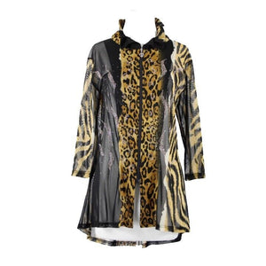Valentina Sz L Brown Black Animal Print Studded Collared Mesh 100% Poly Cardigan