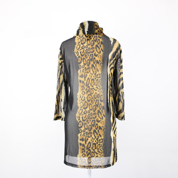 Valentina Sz L Brown Black Animal Print Studded Collared Mesh 100% Poly Cardigan