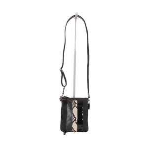 Coach 8.5 x 7 x .5 Black Beige Canvas Patent Snake Smooth Leather Xbody Purse