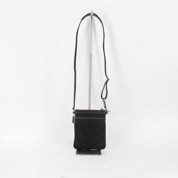 Coach 8.5 x 7 x .5 Black Beige Canvas Patent Snake Smooth Leather Xbody Purse