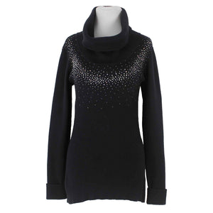 Christine Alexander Sz M Black Rhinestones Turtleneck Cotton Nylon Sweater
