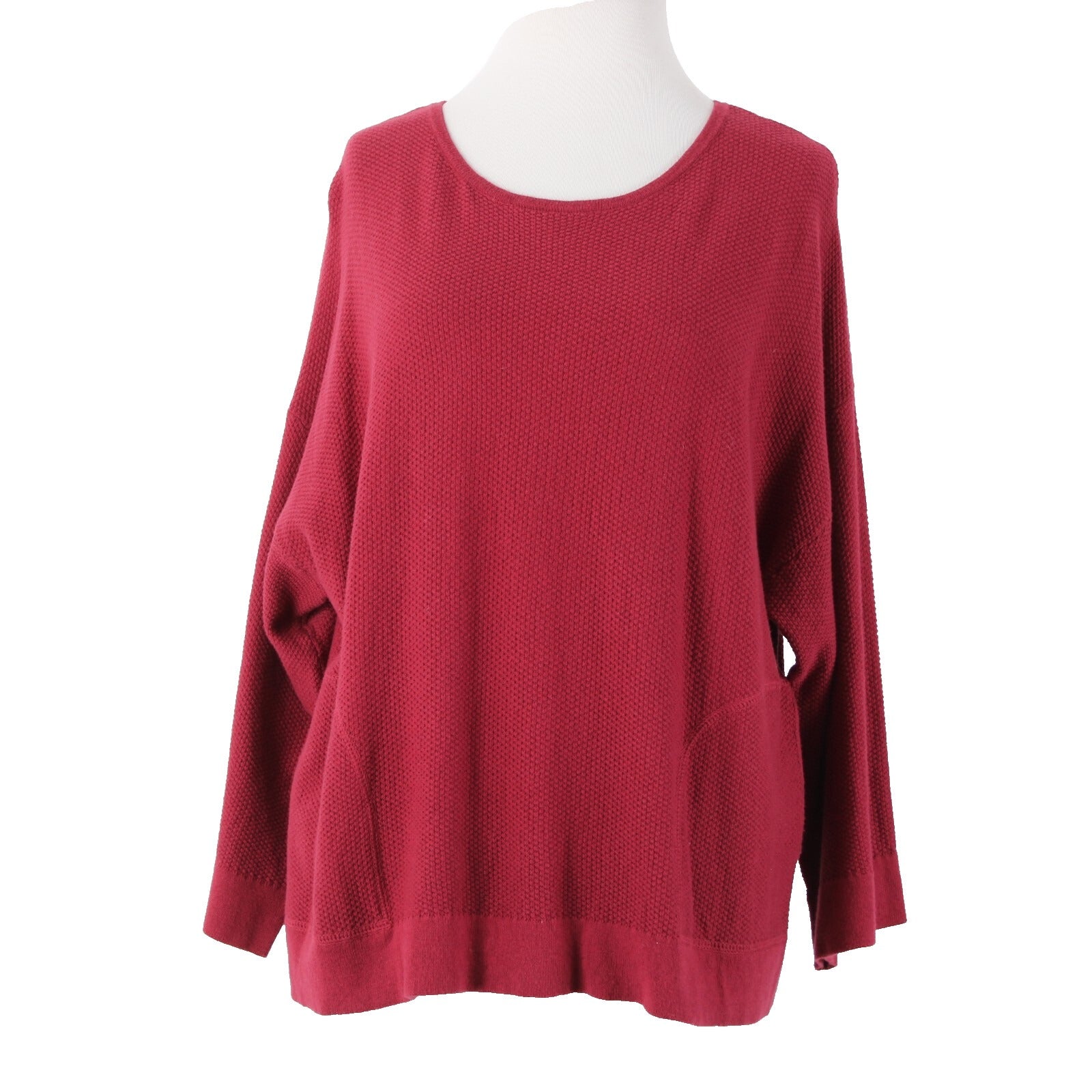 Pure Jill Sz XS Burgundy Red Textured Pockets Cotton Cashmere Sweater