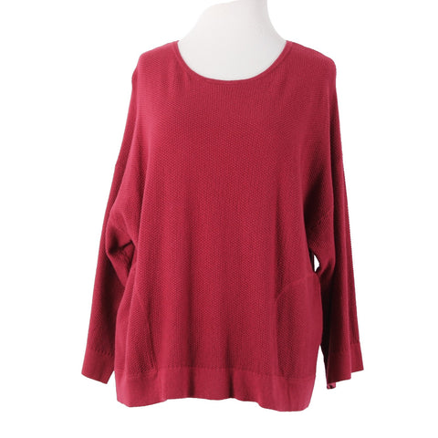 Pure Jill Sz XS Burgundy Red Textured Pockets Cotton Cashmere Sweater