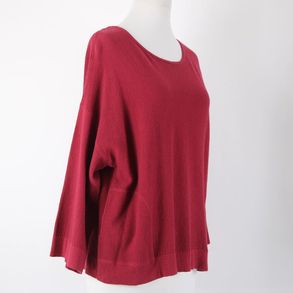 Pure Jill Sz XS Burgundy Red Textured Pockets Cotton Cashmere Sweater