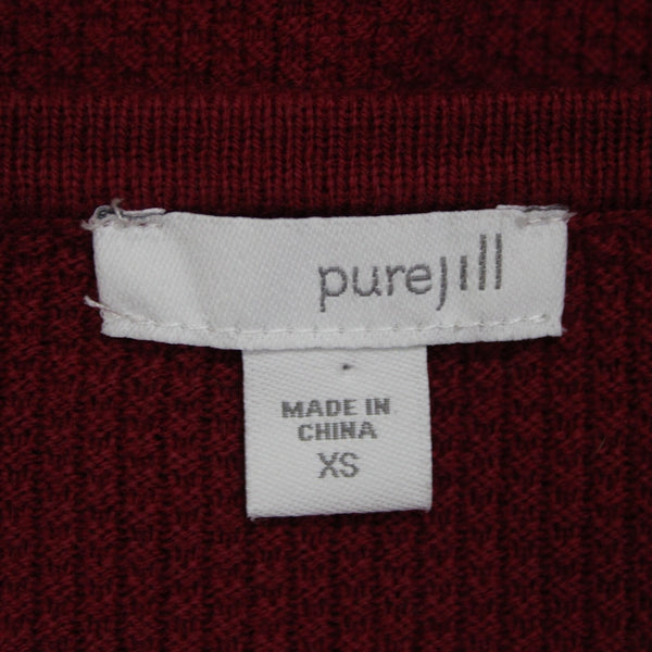 Pure Jill Sz XS Burgundy Red Textured Pockets Cotton Cashmere Sweater