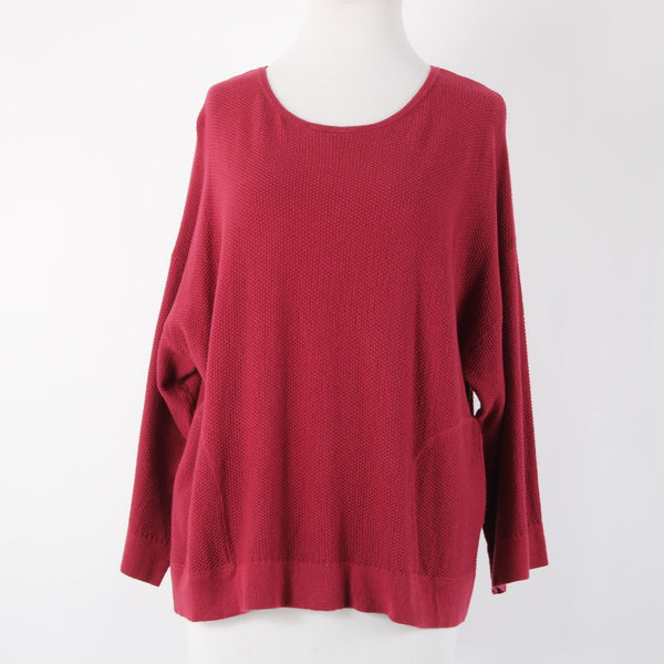 Pure Jill Sz XS Burgundy Red Textured Pockets Cotton Cashmere Sweater