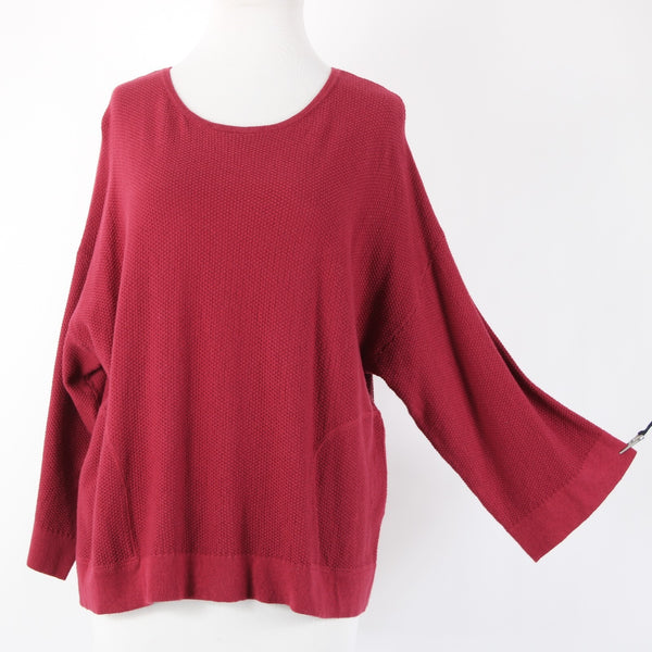 Pure Jill Sz XS Burgundy Red Textured Pockets Cotton Cashmere Sweater