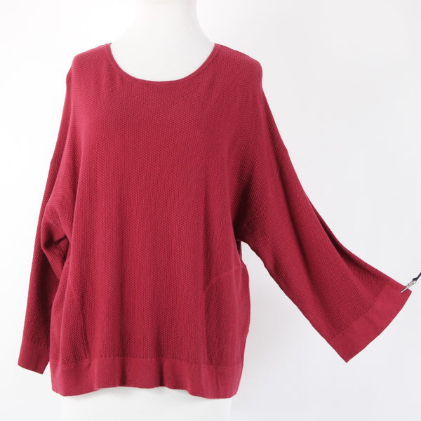 Pure Jill Sz XS Burgundy Red Textured Pockets Cotton Cashmere Sweater