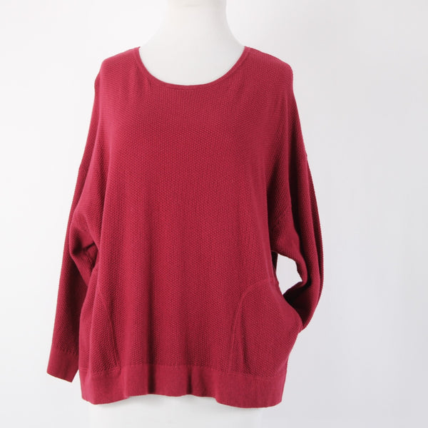Pure Jill Sz XS Burgundy Red Textured Pockets Cotton Cashmere Sweater