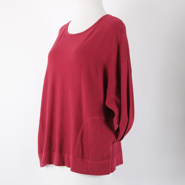 Pure Jill Sz XS Burgundy Red Textured Pockets Cotton Cashmere Sweater
