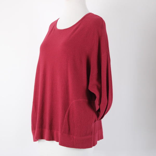 Pure Jill Sz XS Burgundy Red Textured Pockets Cotton Cashmere Sweater