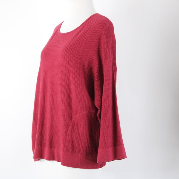 Pure Jill Sz XS Burgundy Red Textured Pockets Cotton Cashmere Sweater