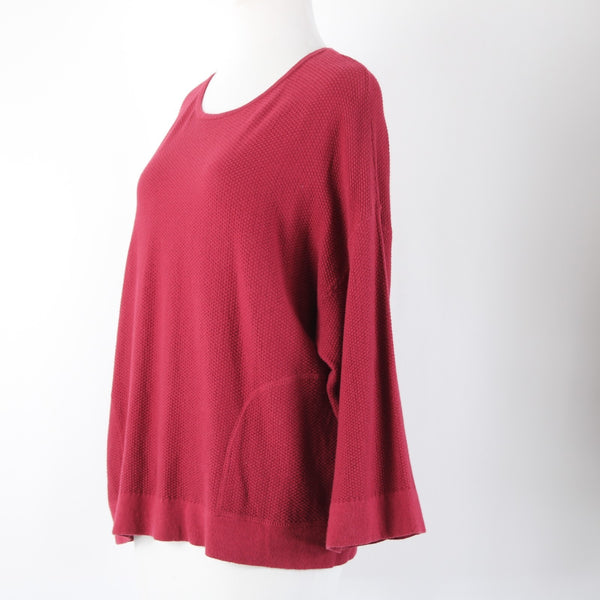 Pure Jill Sz XS Burgundy Red Textured Pockets Cotton Cashmere Sweater