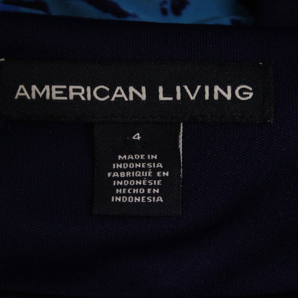 American Living Sz 4 Navy Aqua Faux Wrap Ruched Bodice Poly Blend Part Dress