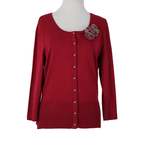 White House Black Market NEW $94 Sz M Cardinal Red Rayon Nylon Cardigan Sweater