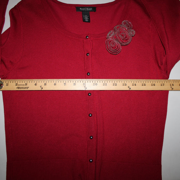 White House Black Market NEW $94 Sz M Cardinal Red Rayon Nylon Cardigan Sweater