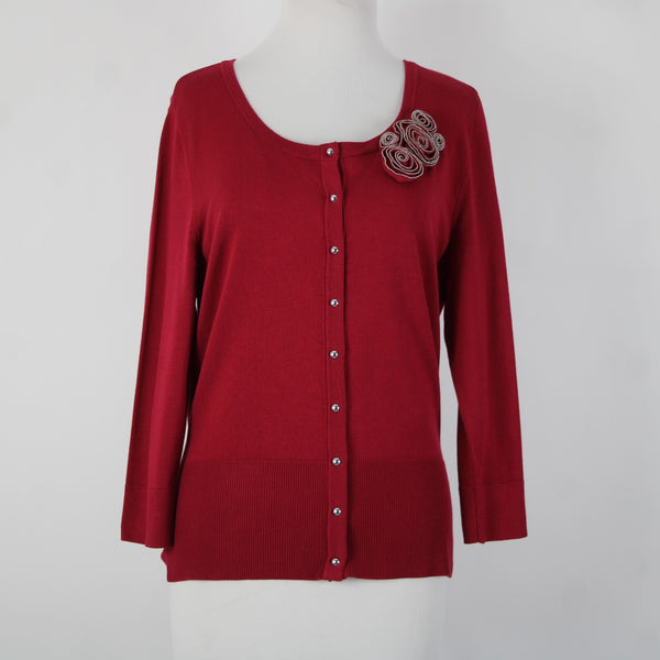 White House Black Market NEW $94 Sz M Cardinal Red Rayon Nylon Cardigan Sweater