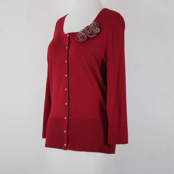 White House Black Market NEW $94 Sz M Cardinal Red Rayon Nylon Cardigan Sweater
