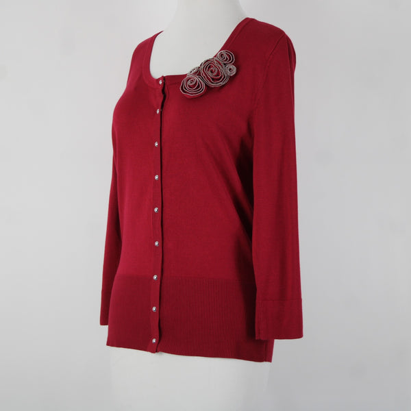 White House Black Market NEW $94 Sz M Cardinal Red Rayon Nylon Cardigan Sweater