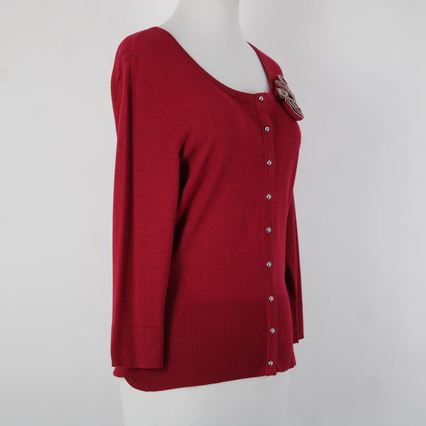 White House Black Market NEW $94 Sz M Cardinal Red Rayon Nylon Cardigan Sweater