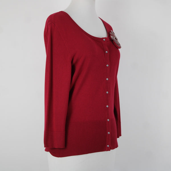White House Black Market NEW $94 Sz M Cardinal Red Rayon Nylon Cardigan Sweater