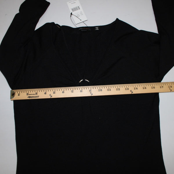 BCBG Maxazria Top NEW $145 Sz L Black 3/4 Sleeve Silk Nylon Spandex Pendant Top