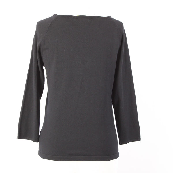 BCBG Maxazria Top NEW $145 Sz L Black 3/4 Sleeve Silk Nylon Spandex Pendant Top