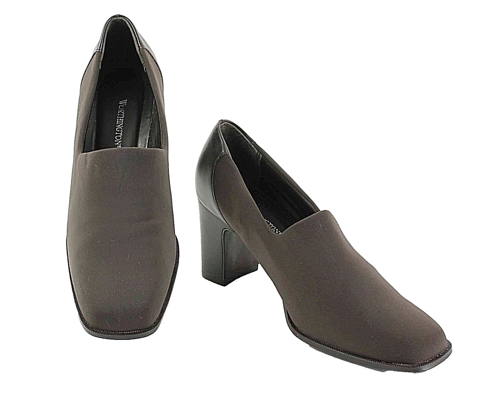 Worthington NEW Sz 8 Brown Fabric Upper High Heeled Slip On Mid Heel