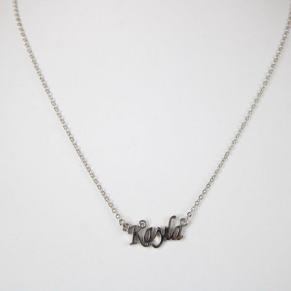 KAYLA Name Silvertone Rhinestone 14.5" w 4.5" Multi Ring Ext Necklace