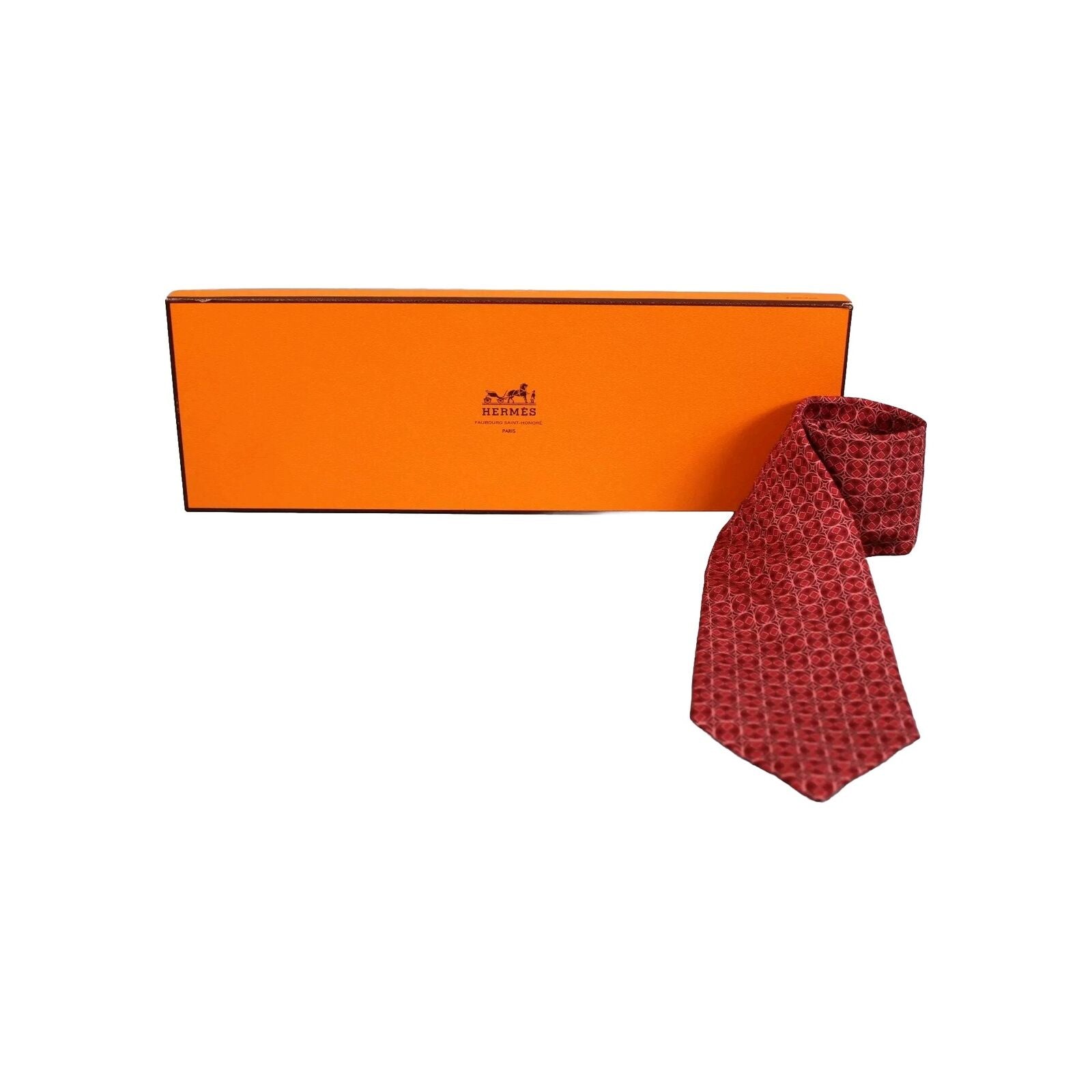Hermes Red Pink 62" Geometric 100% Silk Tie With Gift Box