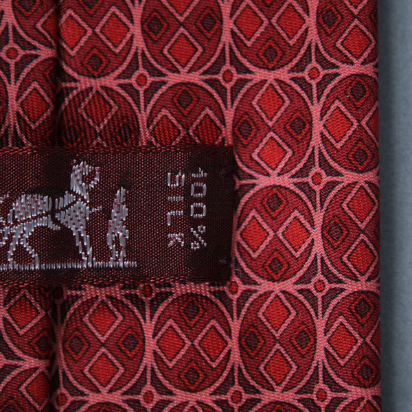 Hermes Red Pink 62" Geometric 100% Silk Tie With Gift Box
