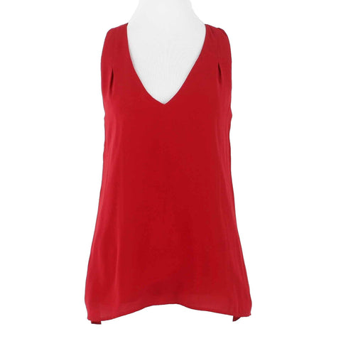 Banana NEW $70 Sz M Red Lined V Neck Halter Hi Lo 100% Polyester Woven Top