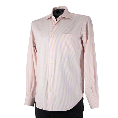 Loro Piana Sz 16/41 Pink White Yellow Collared Button Striped 100% Cotton Shirt