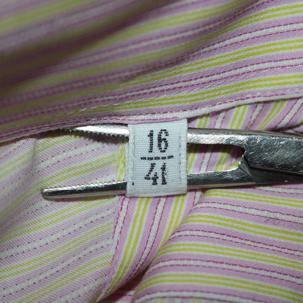 Loro Piana Sz 16/41 Pink White Yellow Collared Button Striped 100% Cotton Shirt