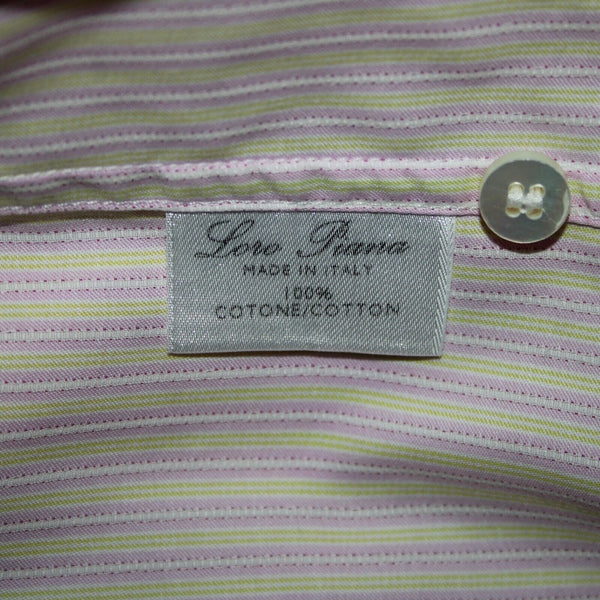 Loro Piana Sz 16/41 Pink White Yellow Collared Button Striped 100% Cotton Shirt