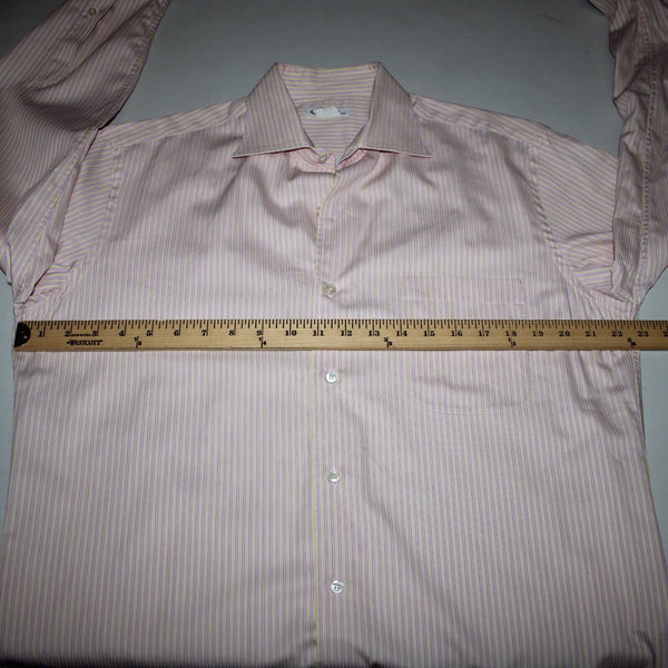 Loro Piana Sz 16/41 Pink White Yellow Collared Button Striped 100% Cotton Shirt