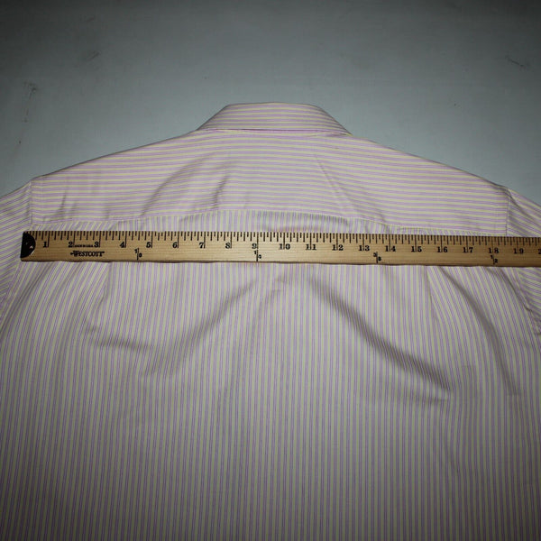 Loro Piana Sz 16/41 Pink White Yellow Collared Button Striped 100% Cotton Shirt
