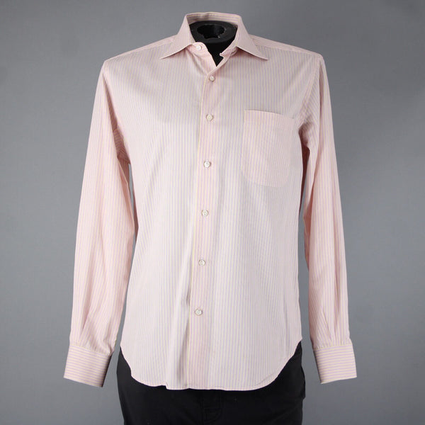 Loro Piana Sz 16/41 Pink White Yellow Collared Button Striped 100% Cotton Shirt