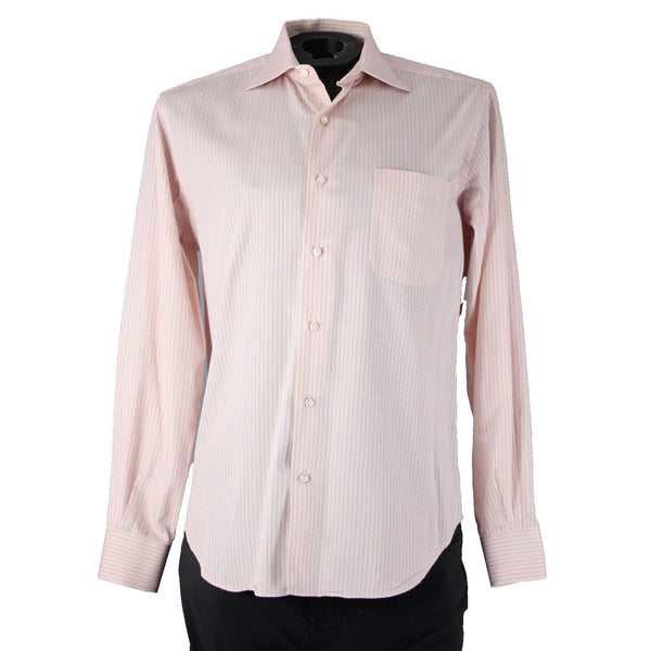 Loro Piana Sz 16/41 Pink White Yellow Collared Button Striped 100% Cotton Shirt