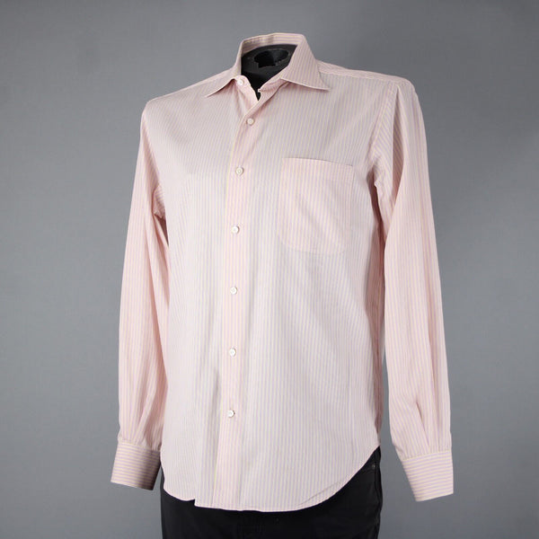 Loro Piana Sz 16/41 Pink White Yellow Collared Button Striped 100% Cotton Shirt