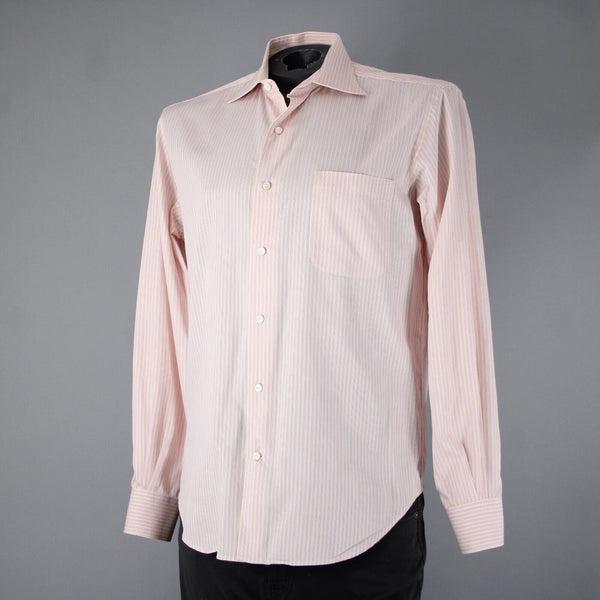 Loro Piana Sz 16/41 Pink White Yellow Collared Button Striped 100% Cotton Shirt