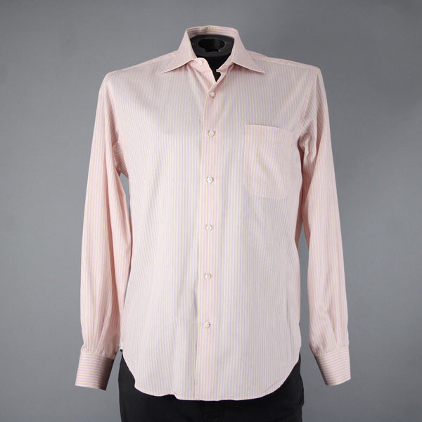 Loro Piana Sz 16/41 Pink White Yellow Collared Button Striped 100% Cotton Shirt