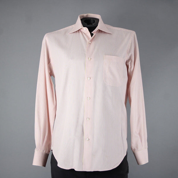 Loro Piana Sz 16/41 Pink White Yellow Collared Button Striped 100% Cotton Shirt