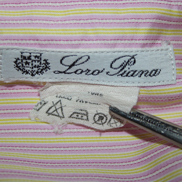 Loro Piana Sz 16/41 Pink White Yellow Collared Button Striped 100% Cotton Shirt